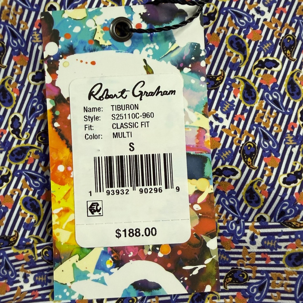 Robert Graham Tiburon Mens Small Classic Fit Paisley Striped Button Down‎ Shirt - Picture 3 of 11